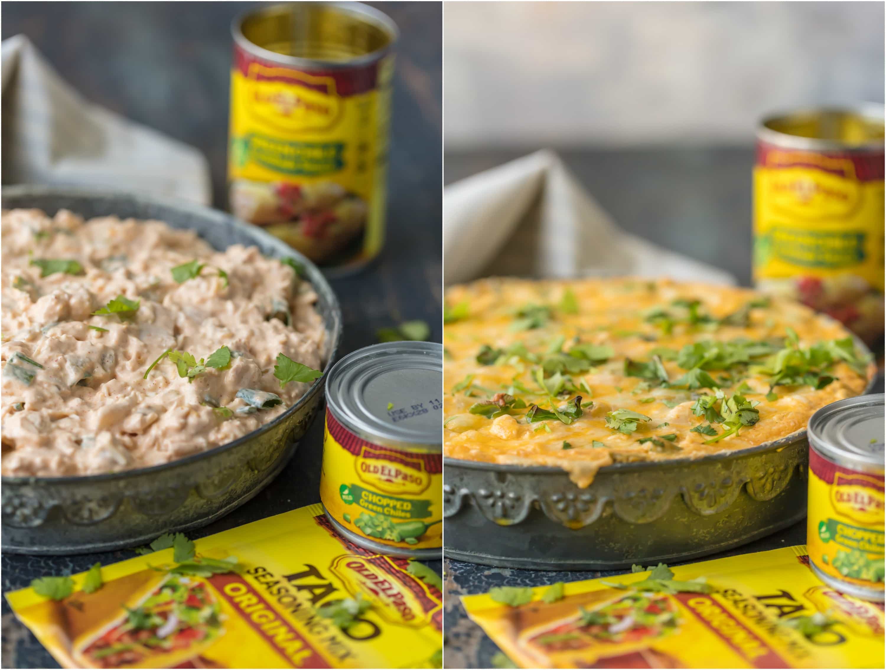 This GREEN CHILE CHICKEN ENCHILADA DIP is the ultimate party food, loaded with chicken, green chiles, cream cheese, sour cream, and so much more. It will be gone in minutes from any get together.