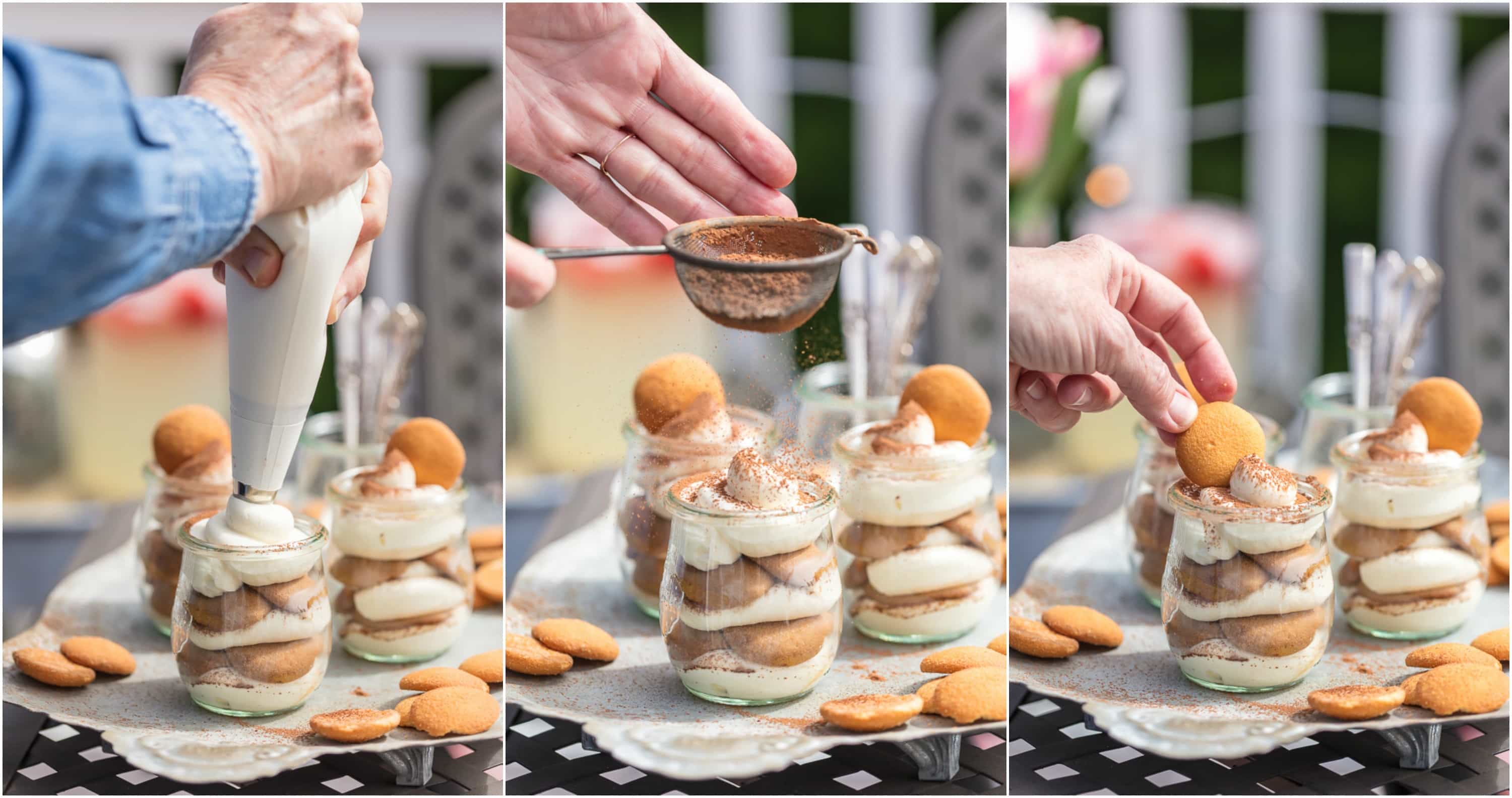 tiramisu cups being made collage