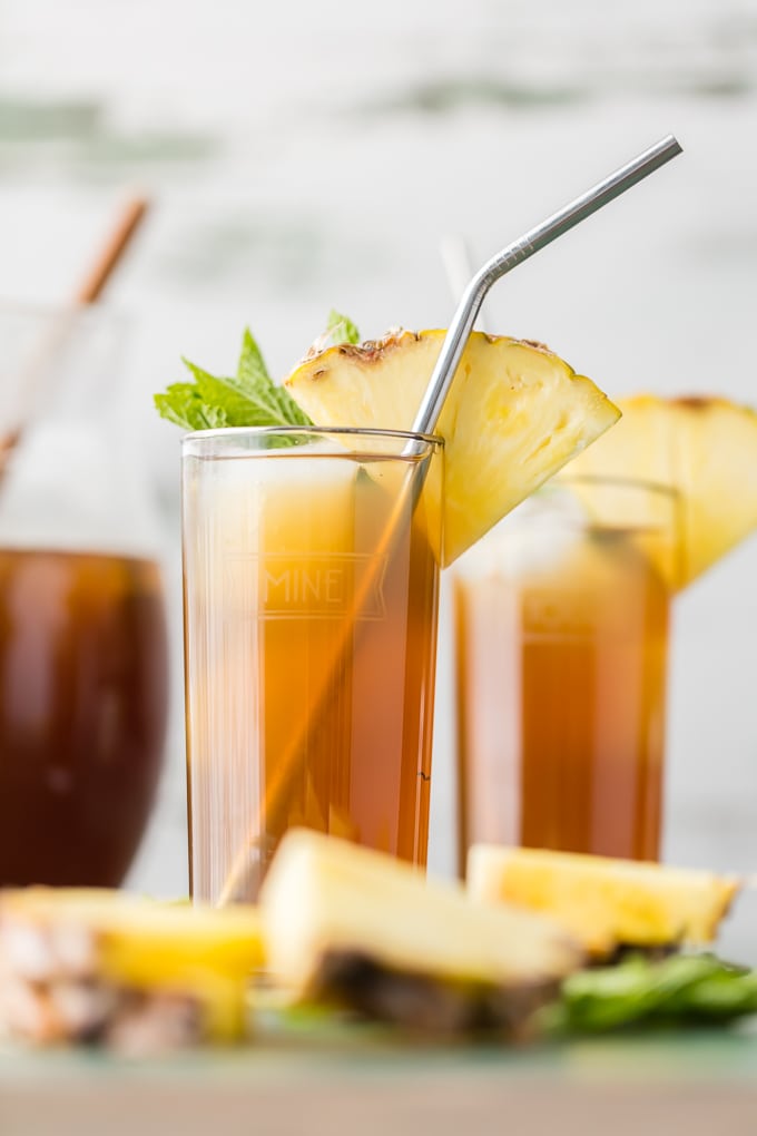 Skinny Pineapple Tea, garnished with pineapple slices