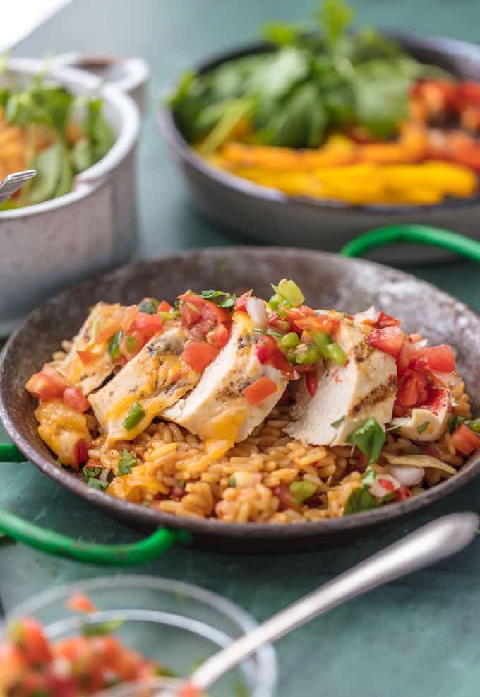 sliced chicken breast over a bed of rice