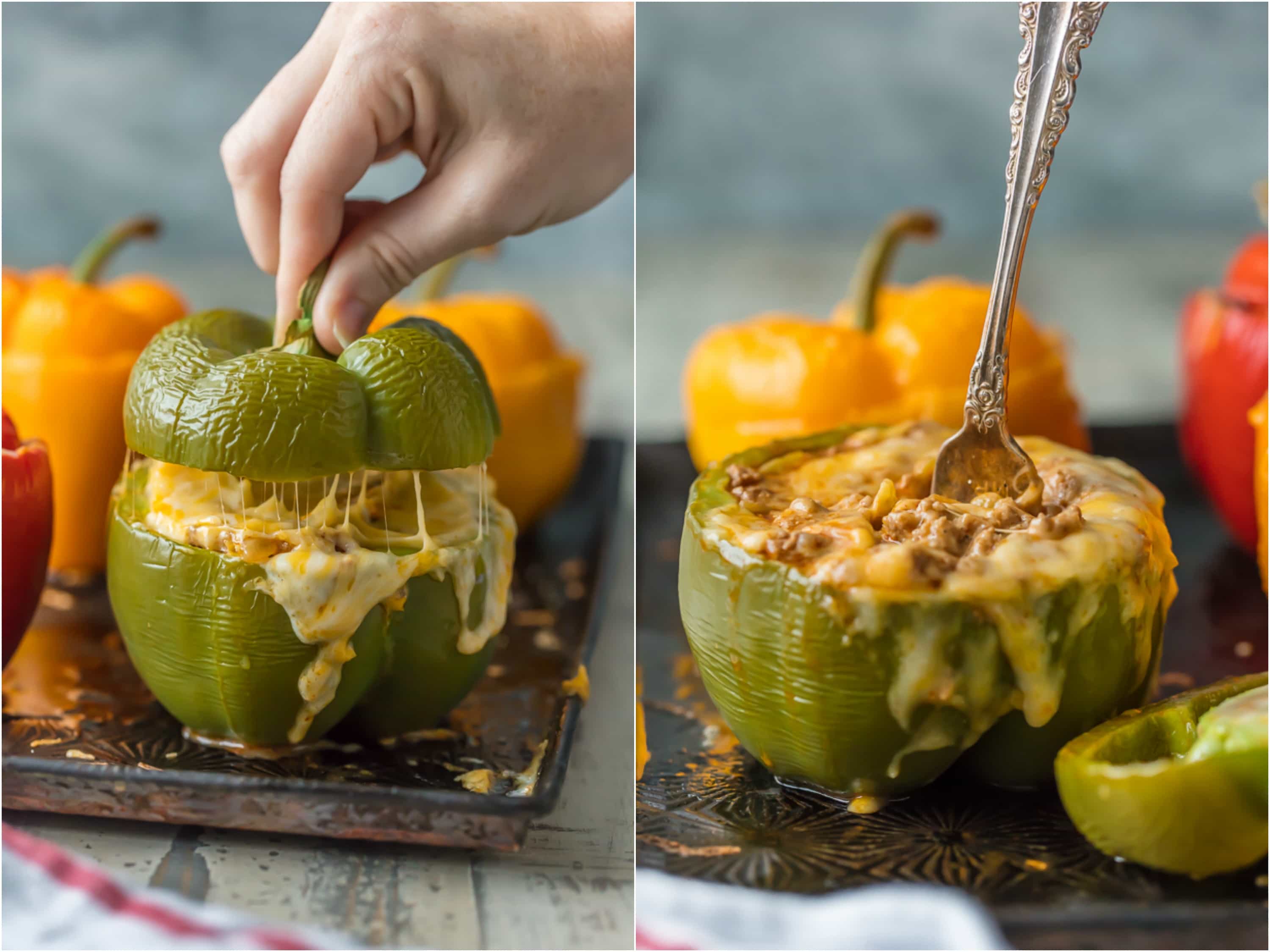 cheesy stuffed peppers on sheet pan