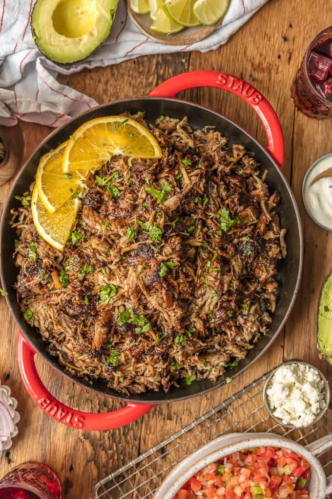 Sangria Pork Carnitas recipe in a large skillet