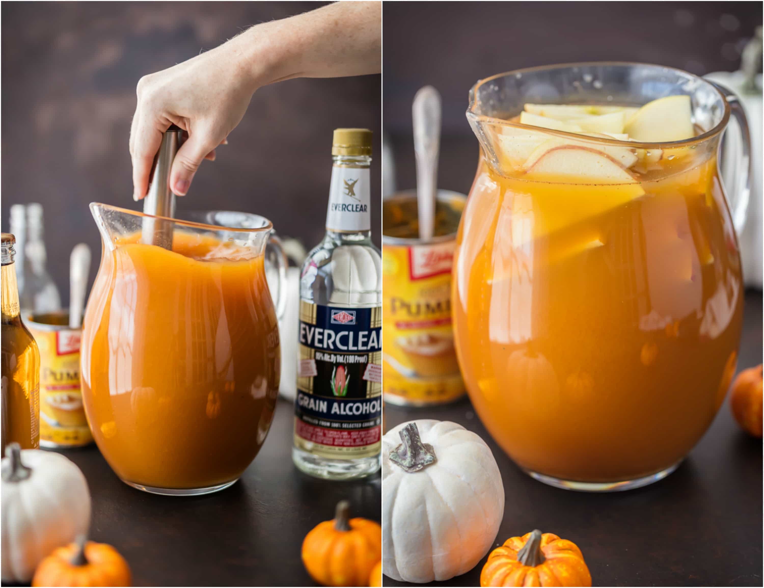 This PUMPKIN PIE PUNCH is the ultimate Thanksgiving cocktail! With apple cider, real pumpkin, and cream soda you'll never believe how tasty this party punch can be. Such a unique and fun holiday drink recipe.