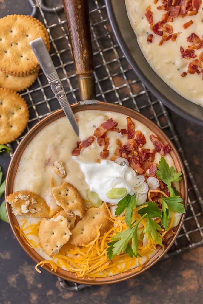 creamy potato soup with sour cream and bacon