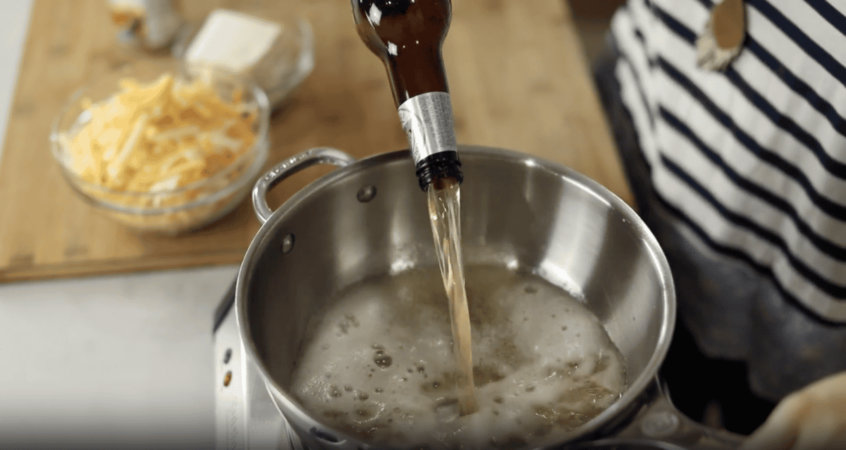 beer poured into a saucepan.