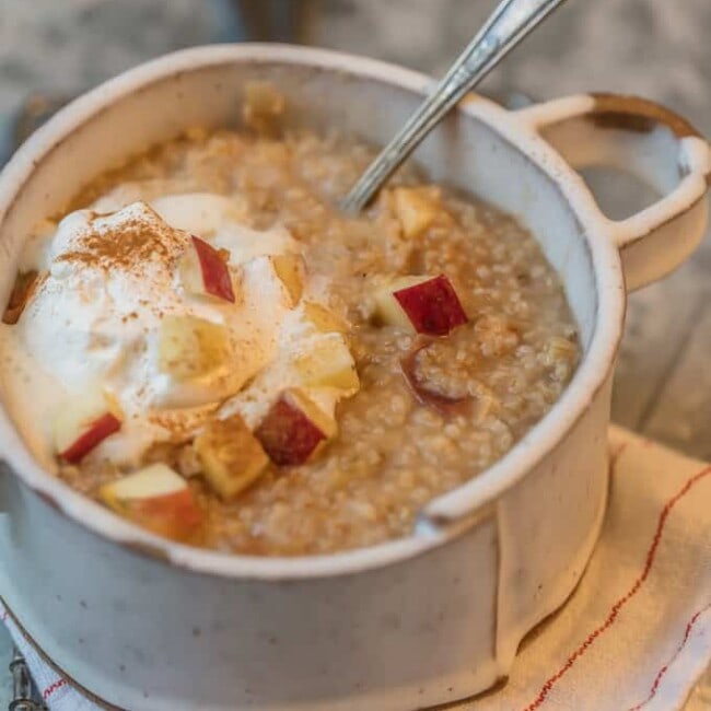 This INSTANT POT APPLE PIE OATMEAL is made in under 10 minutes and is making mornings easy and delicious! Top with some fresh whipped cream for an extra special treat.