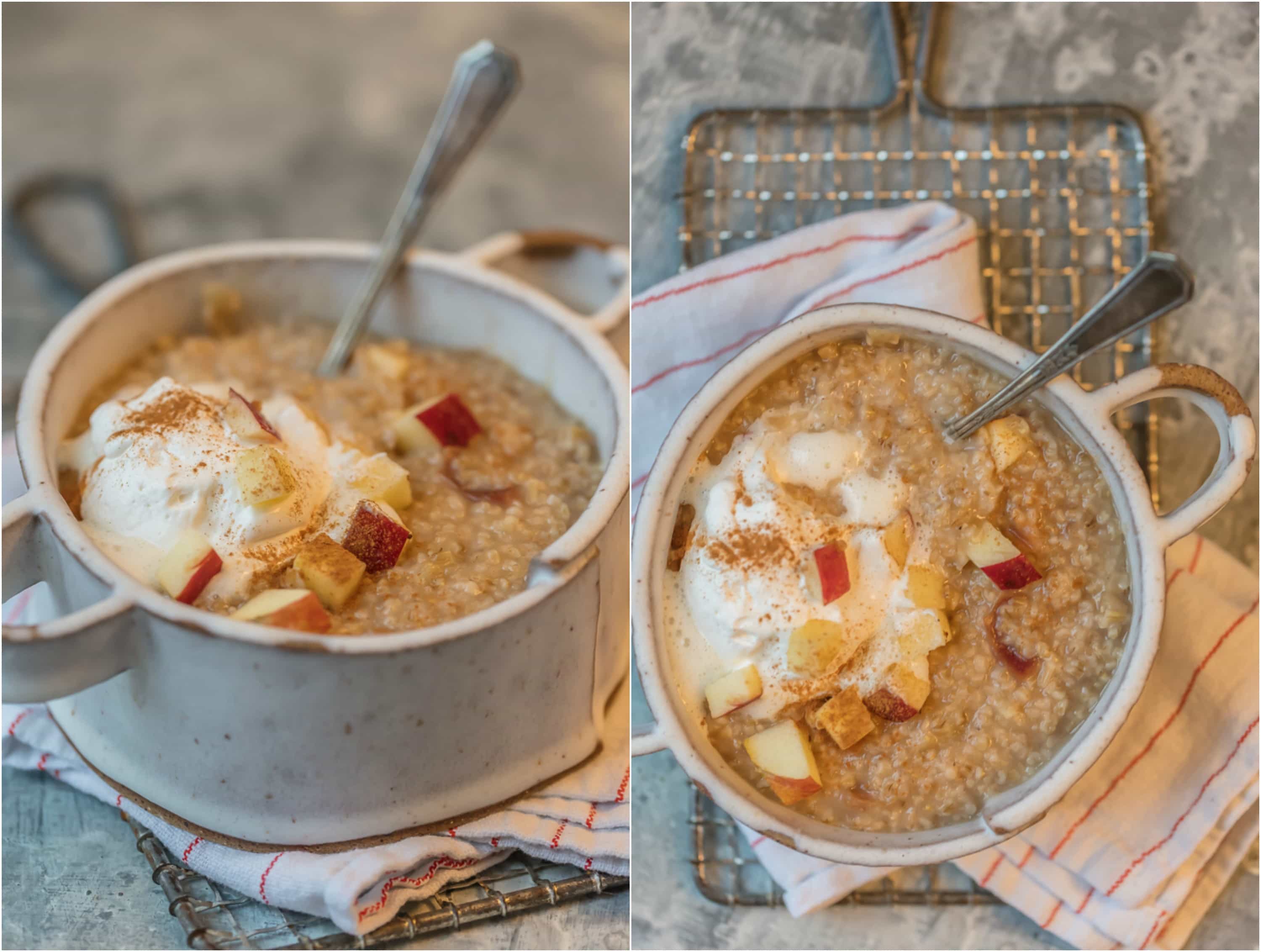 Apple Pie Oatmeal in a white bowl