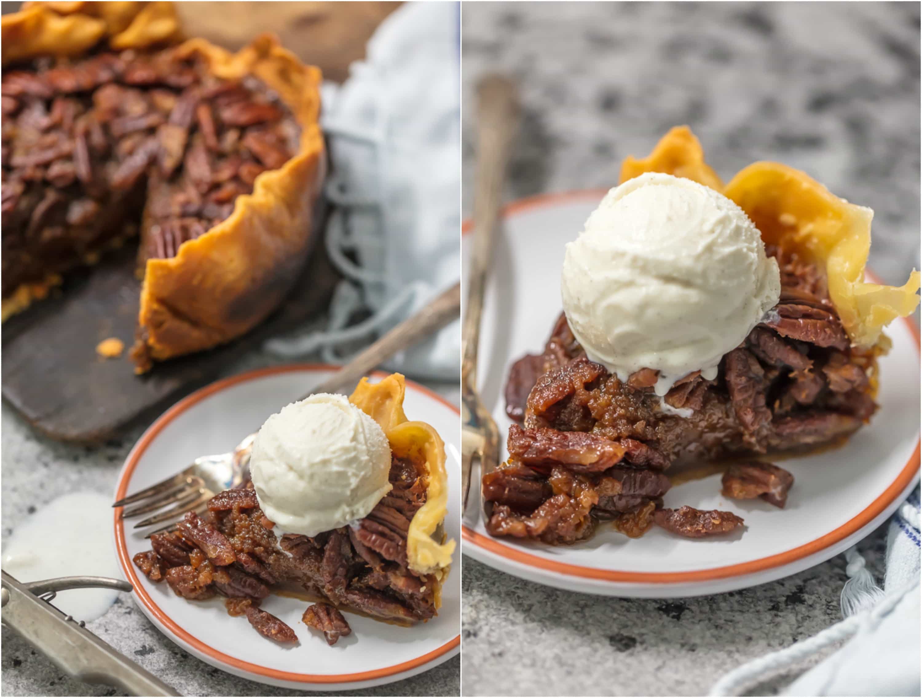 a slice of pie topped with ice cream