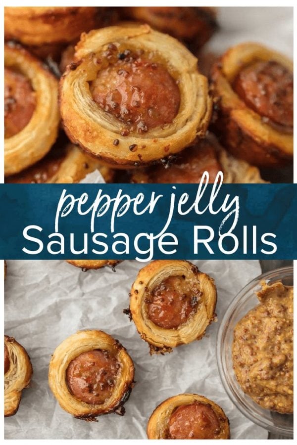 We are addicted to PEPPER JELLY SAUSAGE ROLLS! This easy holiday appetizer recipe is sure to please. So much flavor for such a bite sized appetizers recipe. #appetizer #christmas #pork #party #tailgating