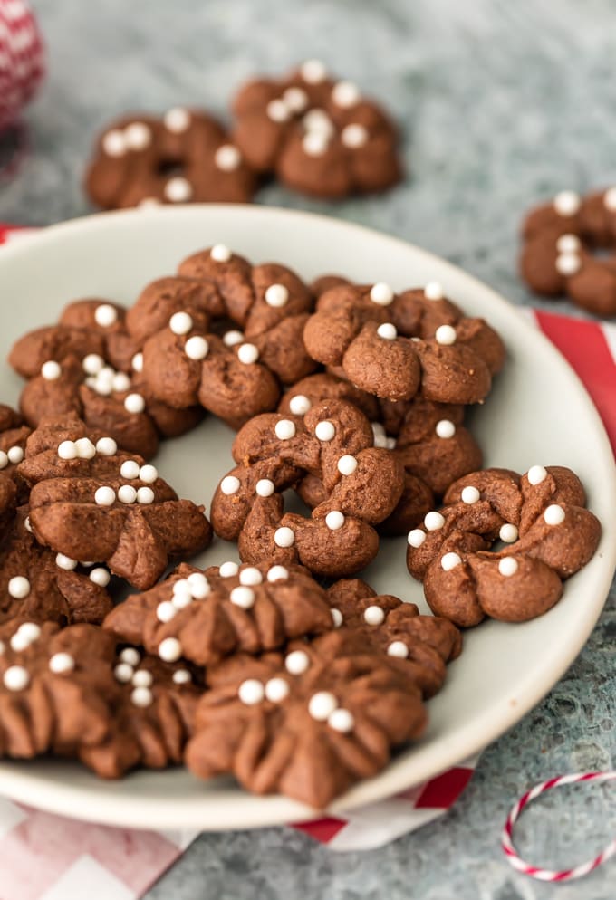 Chocolate cookies on a white plate