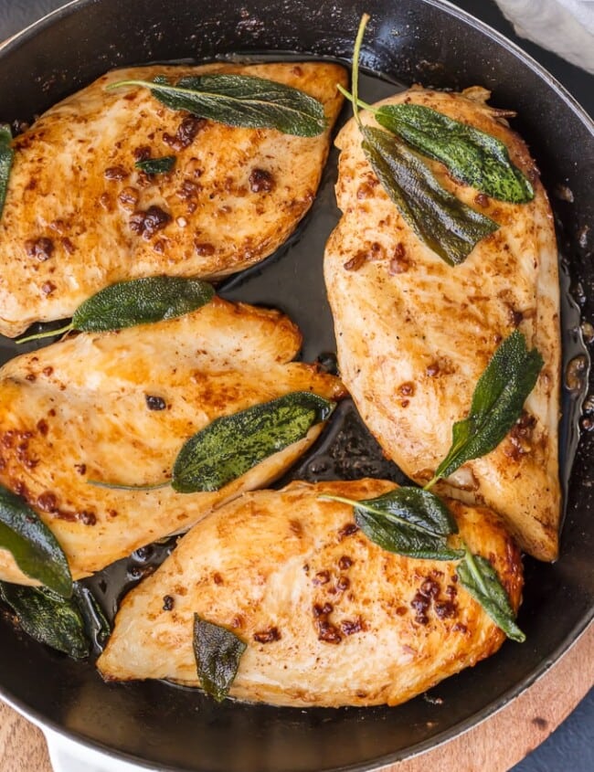 This BRINE CHICKEN BREAST with Garlic and CRISPY SAGE is one of our favorite easy meals for entertaining guests or a delicious night at home. You won't believe how tasty these simple garlic and sage chicken flavors are until you try them all together. The garlic brine makes the chicken SO TENDER and JUICY!