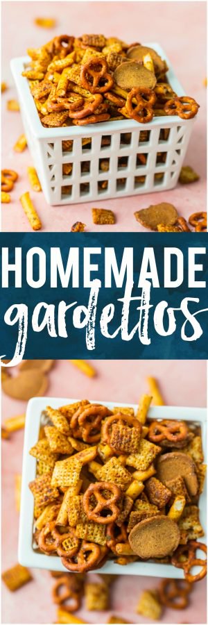 This recipe for HOMEMADE GARDETTO'S is a fun and easy way to make a delicious snack mix for your family! Love the flavor and that you can control all of the ingredients. Perfect for tailgating or holiday get togethers.