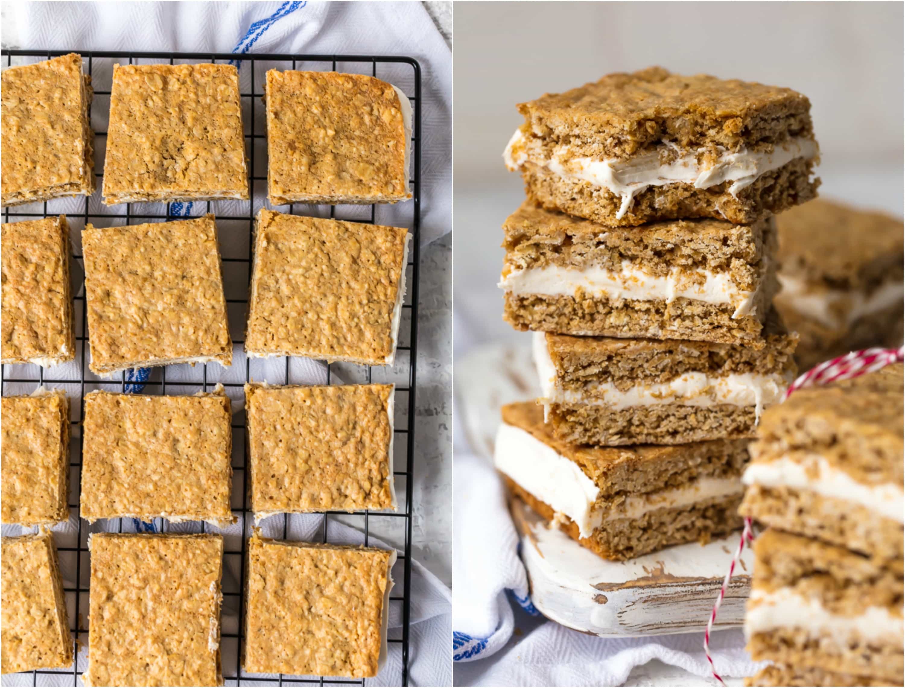 cut oatmeal cream pies on a wire rack and stacked on each other