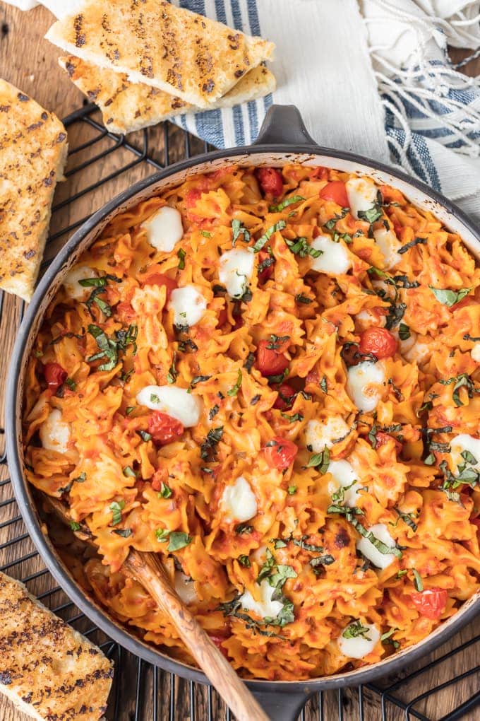 caprese pasta bake in a big bowl