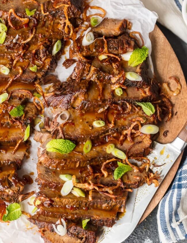 Instant Pot Brisket on a cutting board