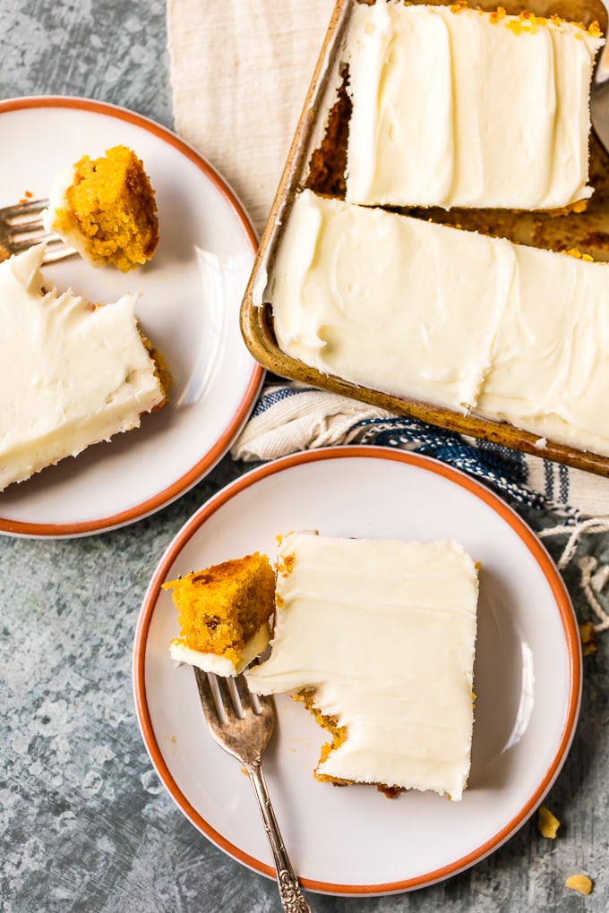 overhead shot of iced carrot cake bars