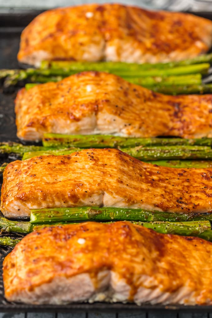 baked salmon and asparagus one pan meal