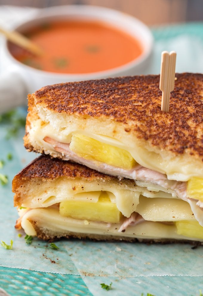 pineapple and cheese grilled cheese with ham