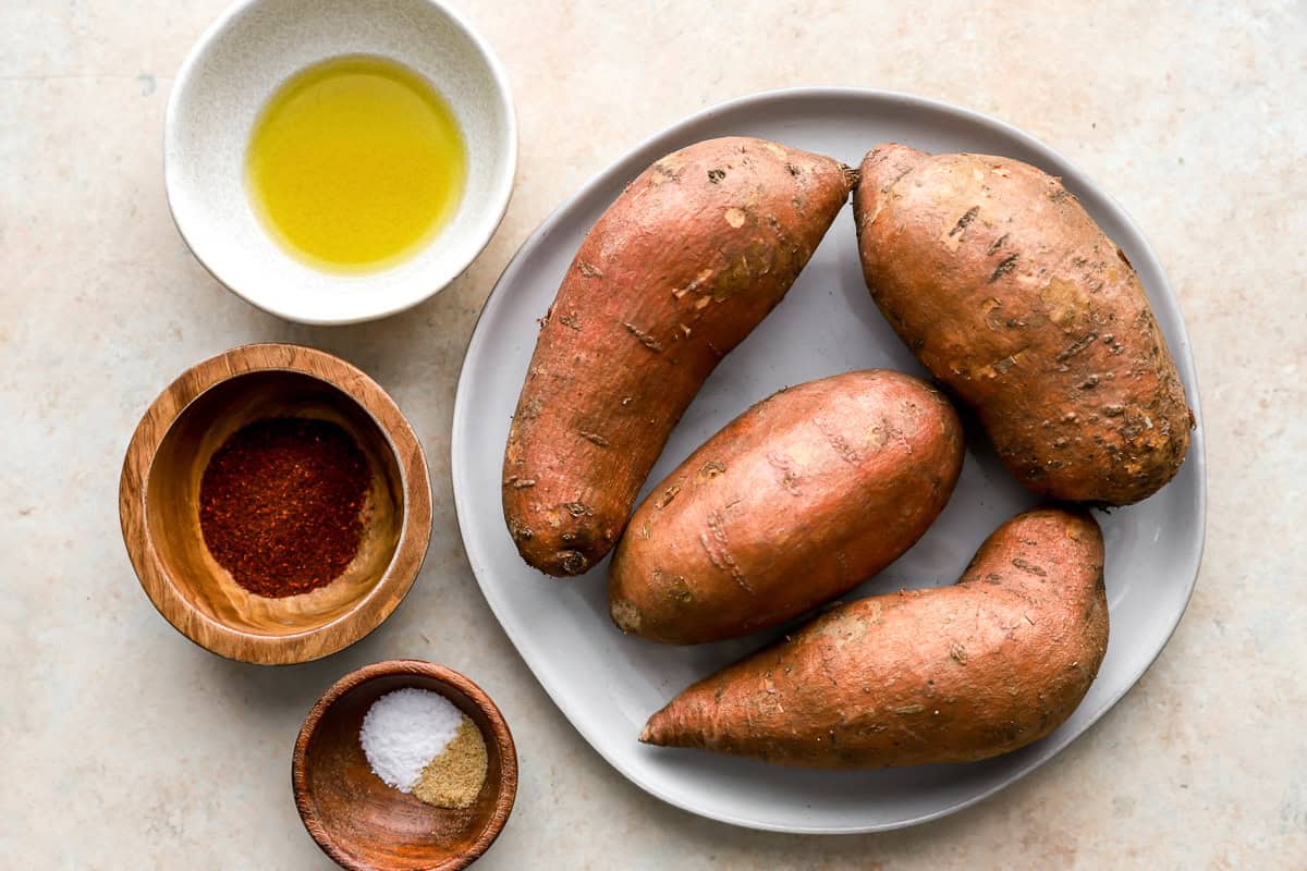 ingredients for baked sweet potato chips.