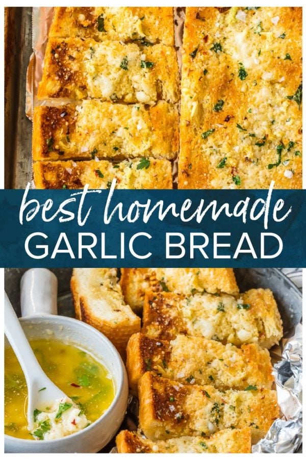 Homemade Garlic Bread is the absolute BEST Garlic Bread Recipe we have ever tried! If you want to learn How to Make Garlic Bread where the butter melts deep into the bread, creating the ultimate garlicky, carb filled side dish, you've come to the right place. We bake it, then broil it, to make it crispy on the outside while staying soft and buttery on the inside.