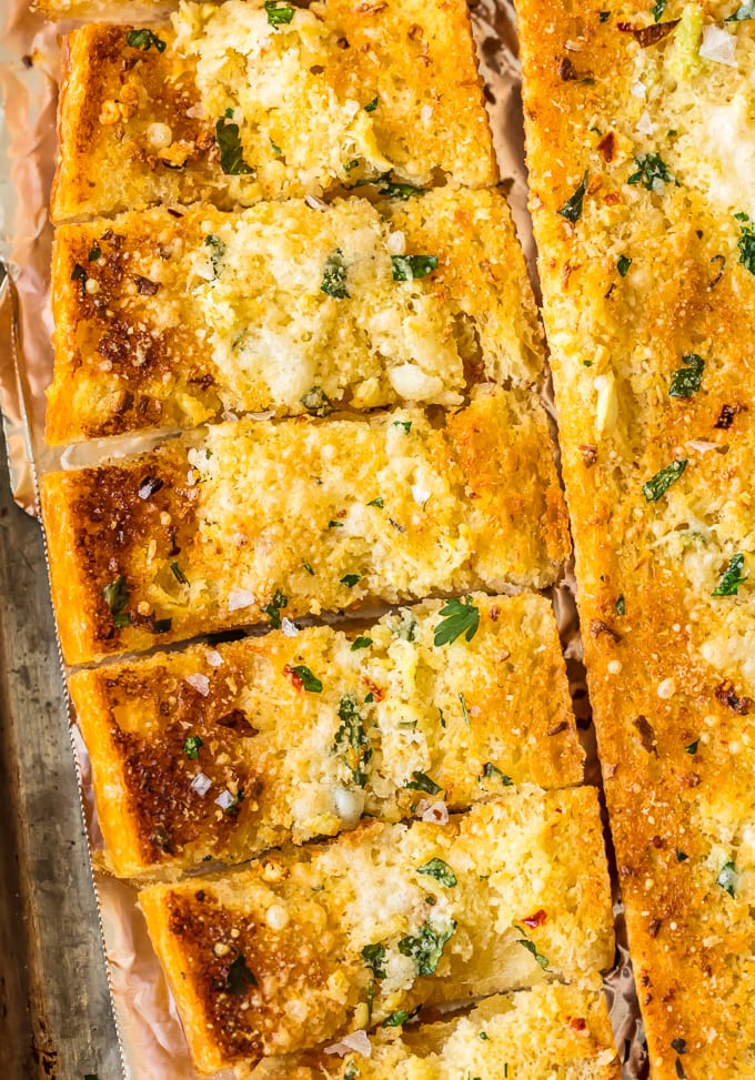 close up view of garlic bread