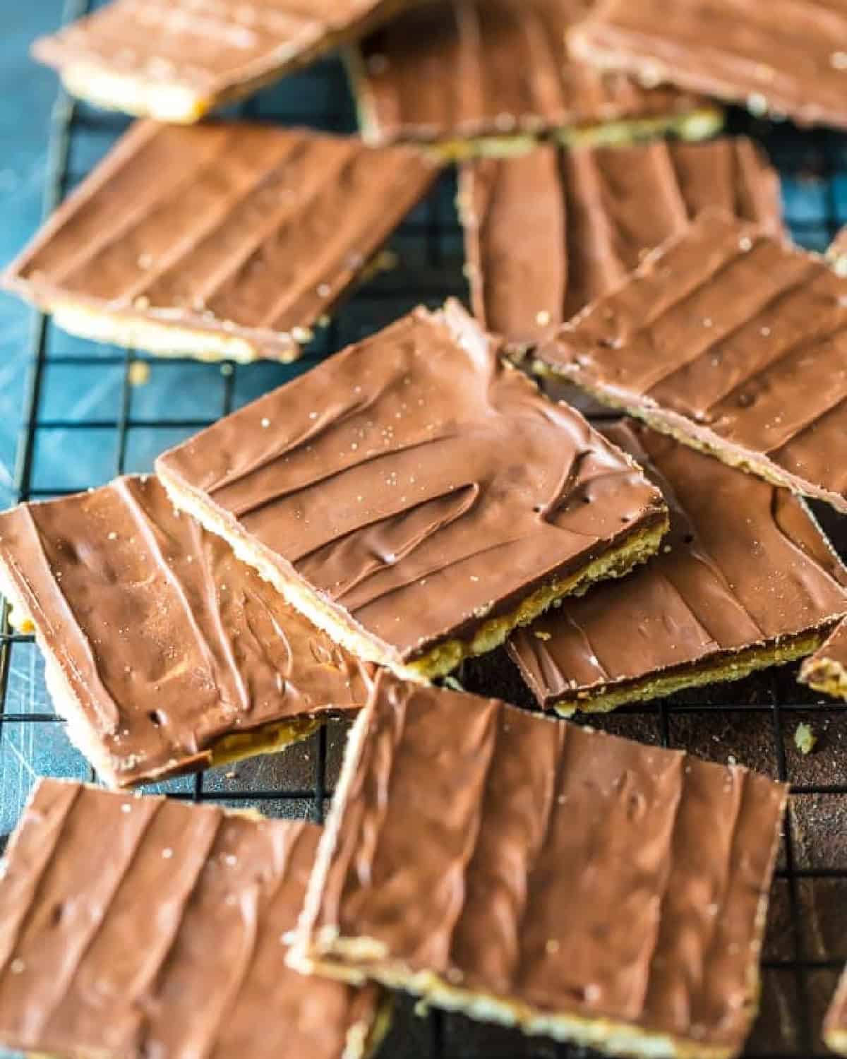 saltine cracker toffee on drying rack