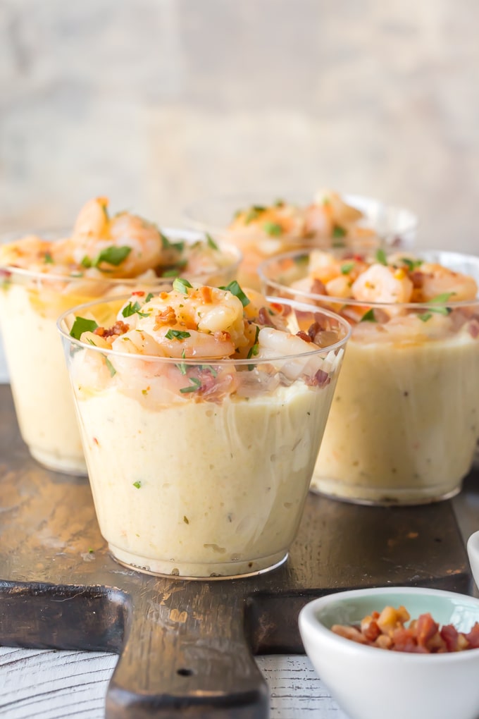 several shrimp and grit cups