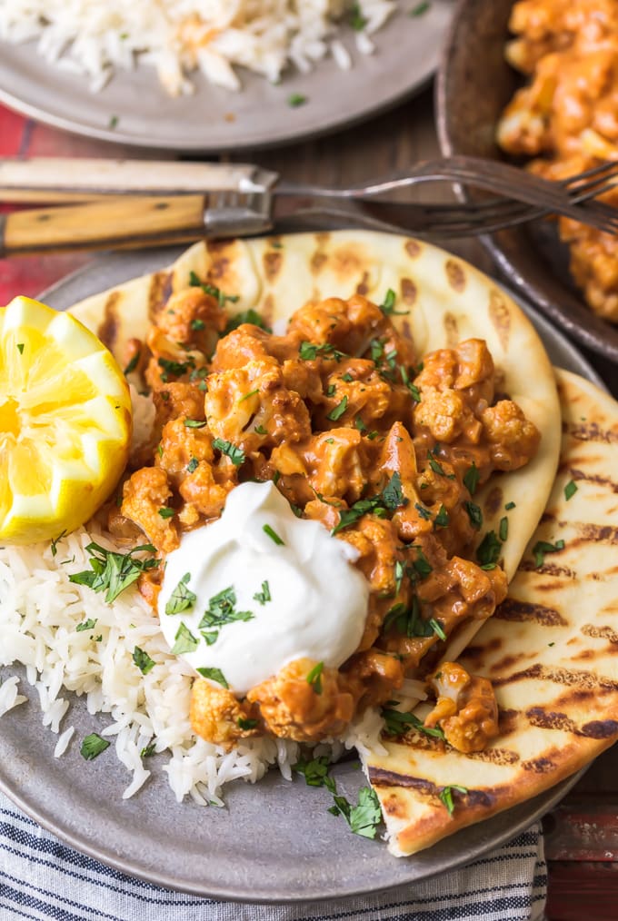 Cauliflower Gobi Masala with rice and naan