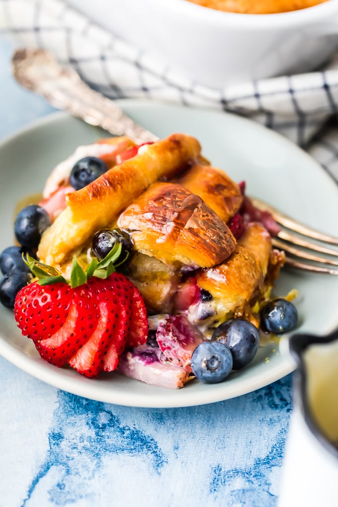 croissant French toast casserole on a plate.