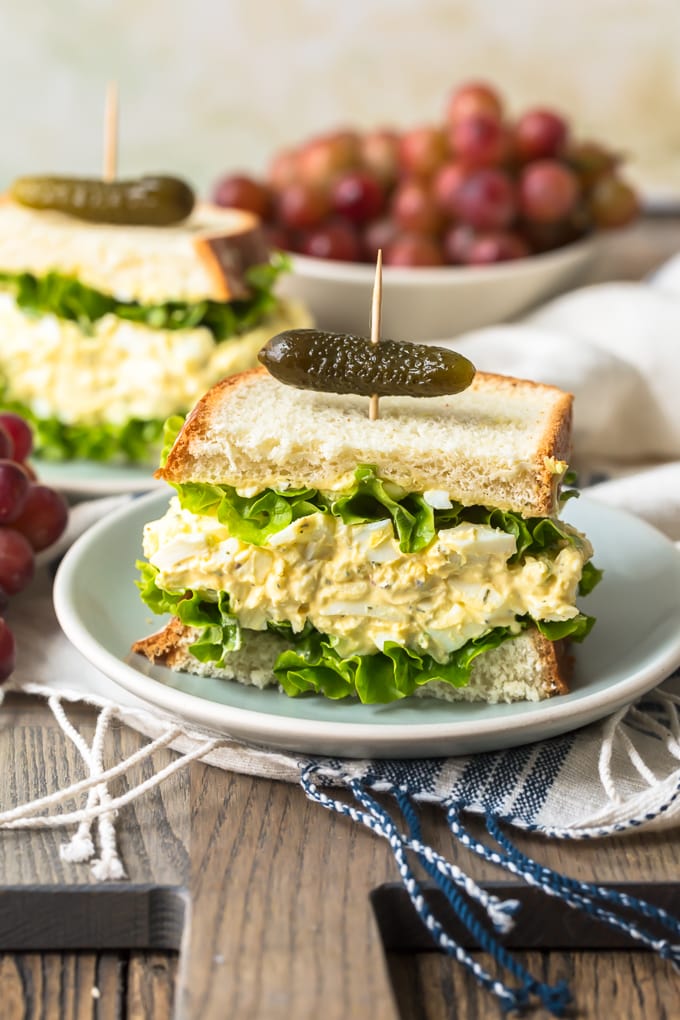 Tasty egg salad sandwich on a plate