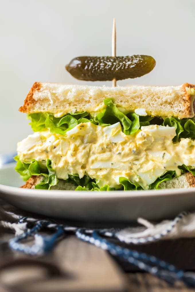 Egg Salad Sandwich recipe on a white plate