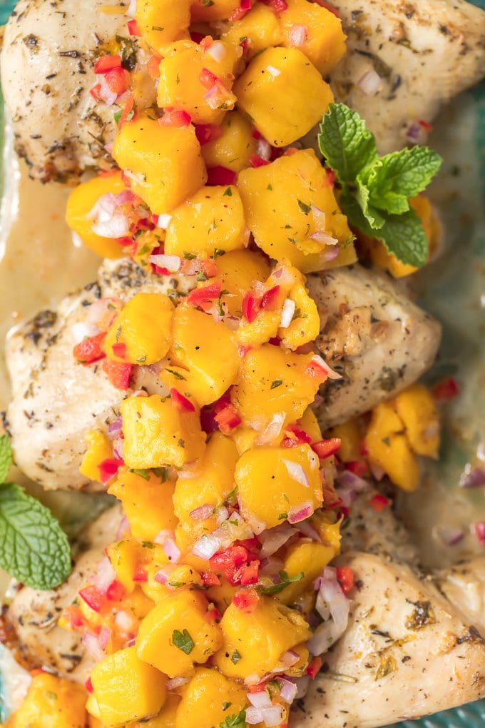 Mango salsa on top of chicken