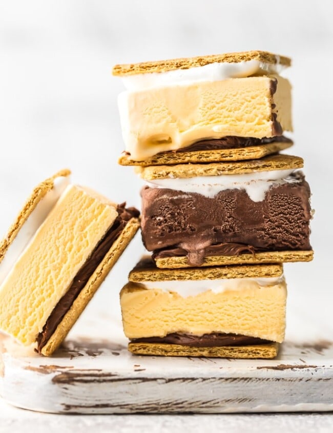 stacked smores ice cream sandwiches