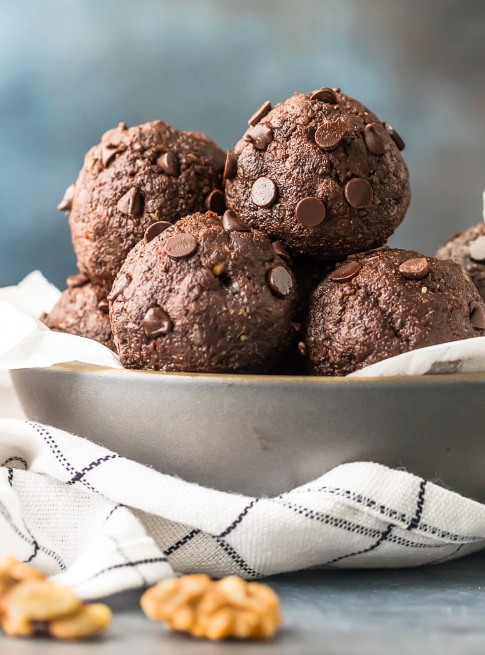 Walnut Brownie Protein Balls in a bowl