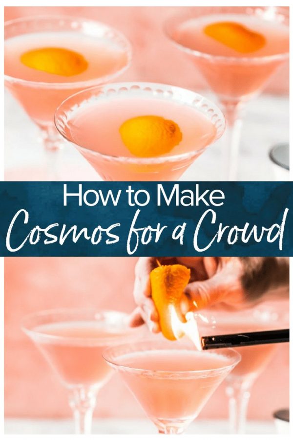 This is the best Cosmo recipe for a crowd. Make them in a pitcher, then shake each one before serving. Learn how to make a Cosmopolitan for one or for a whole party!