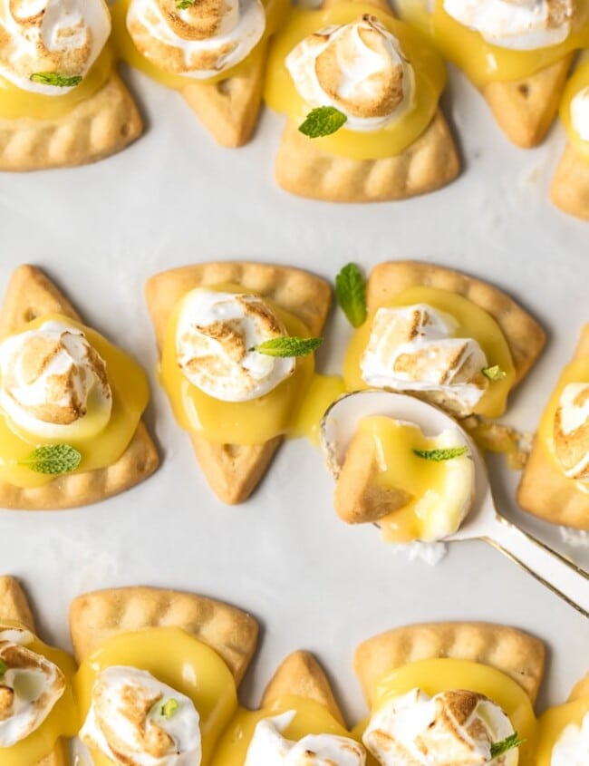 These lemon meringue cookies are a fun, bite-sized version of lemon meringue pie! These easy lemon meringue pie tarts are the perfect dessert to serve at parties!