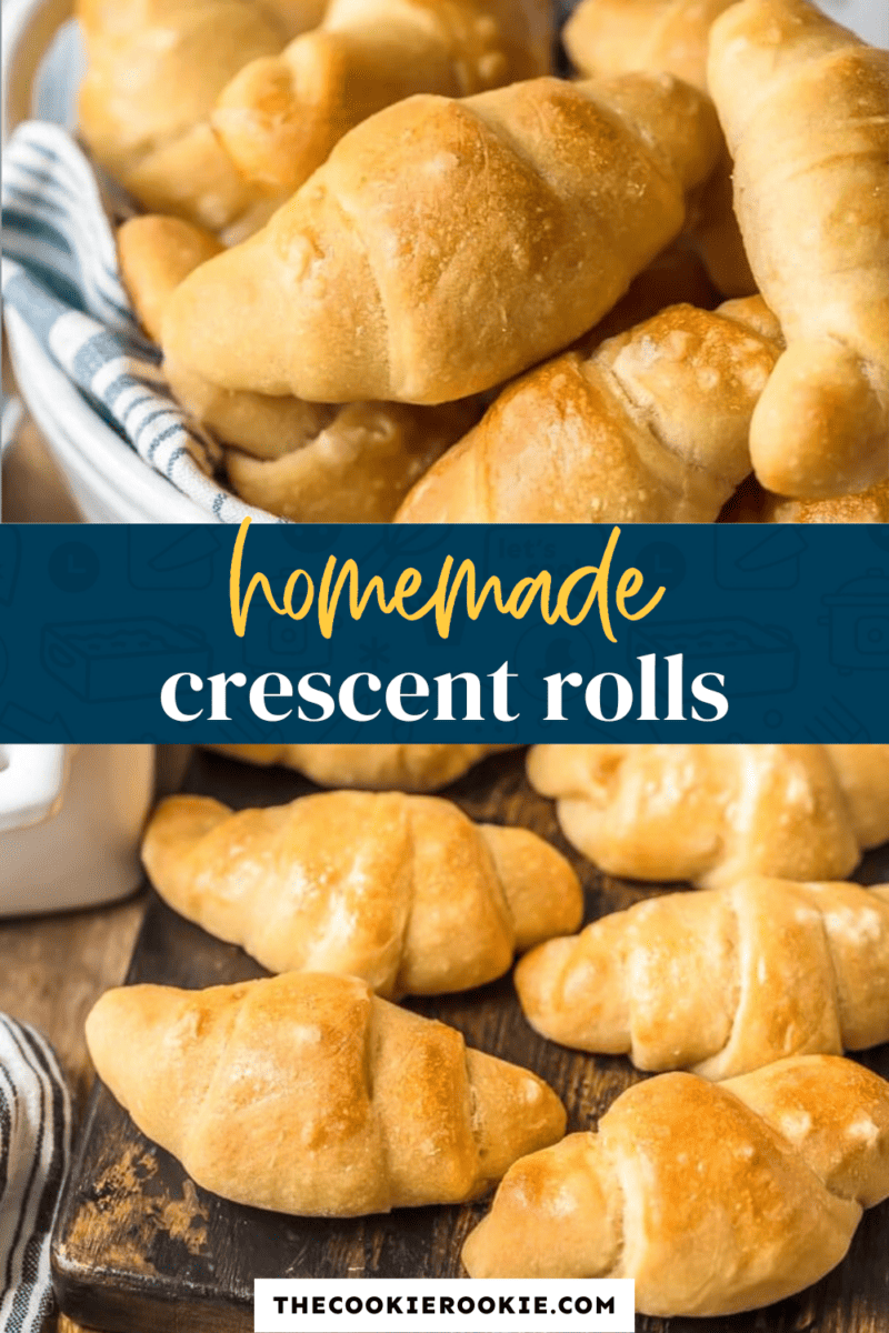 Homemade crescent rolls on a wooden cutting board - homemade crescent rolls recipe.