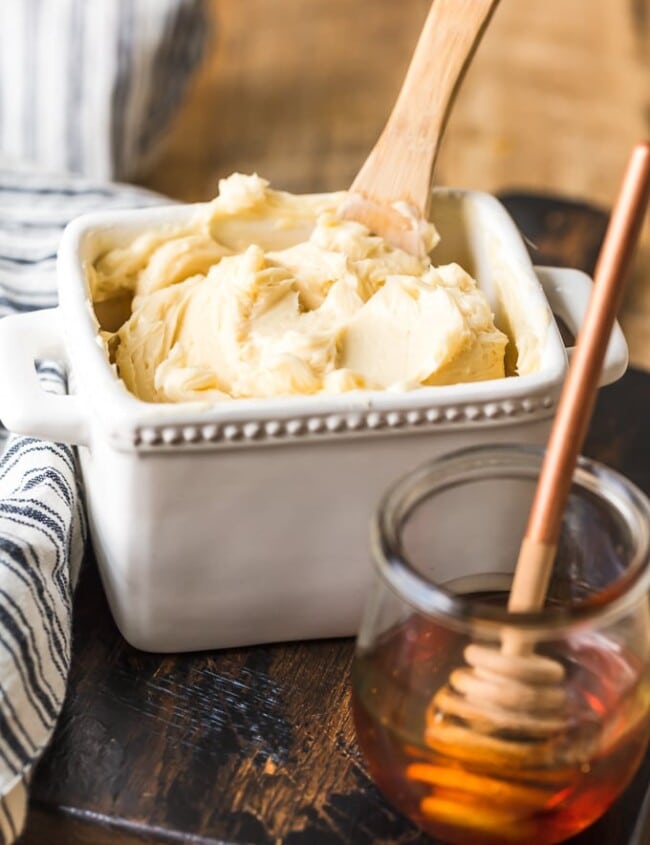 This homemade Honey Butter recipe is simple and sweet. Learn how to make honey butter for all your favorite breads, from croissants to crescent rolls to biscuits!