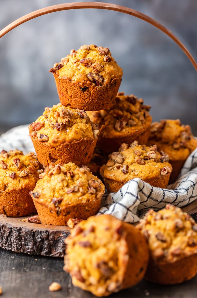 Stack of fresh baked pumpkin muffins