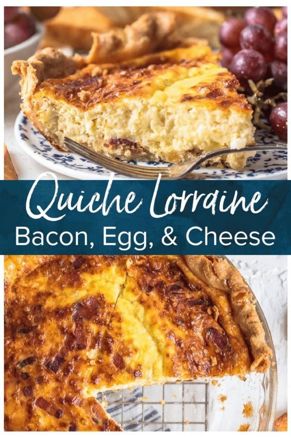 This Quiche Lorraine recipe is perfect for breakfast, brunch, or lunch. The pastry crust is filled with an egg & cream mixture full of bacon and cheese!