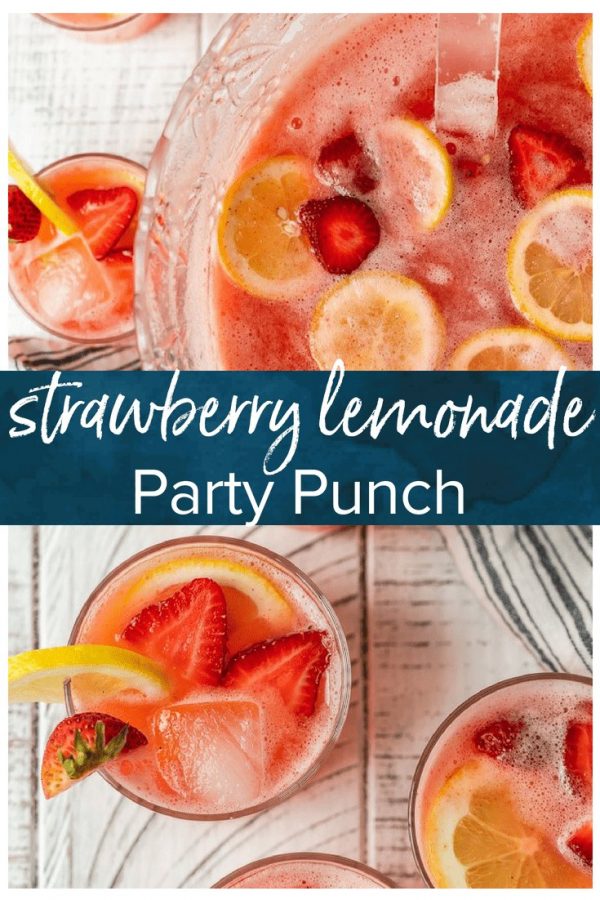 Strawberry Lemonade Party Punch is the best summer punch recipe! This refreshing drink is made with Everclear for the perfect party punch recipe.