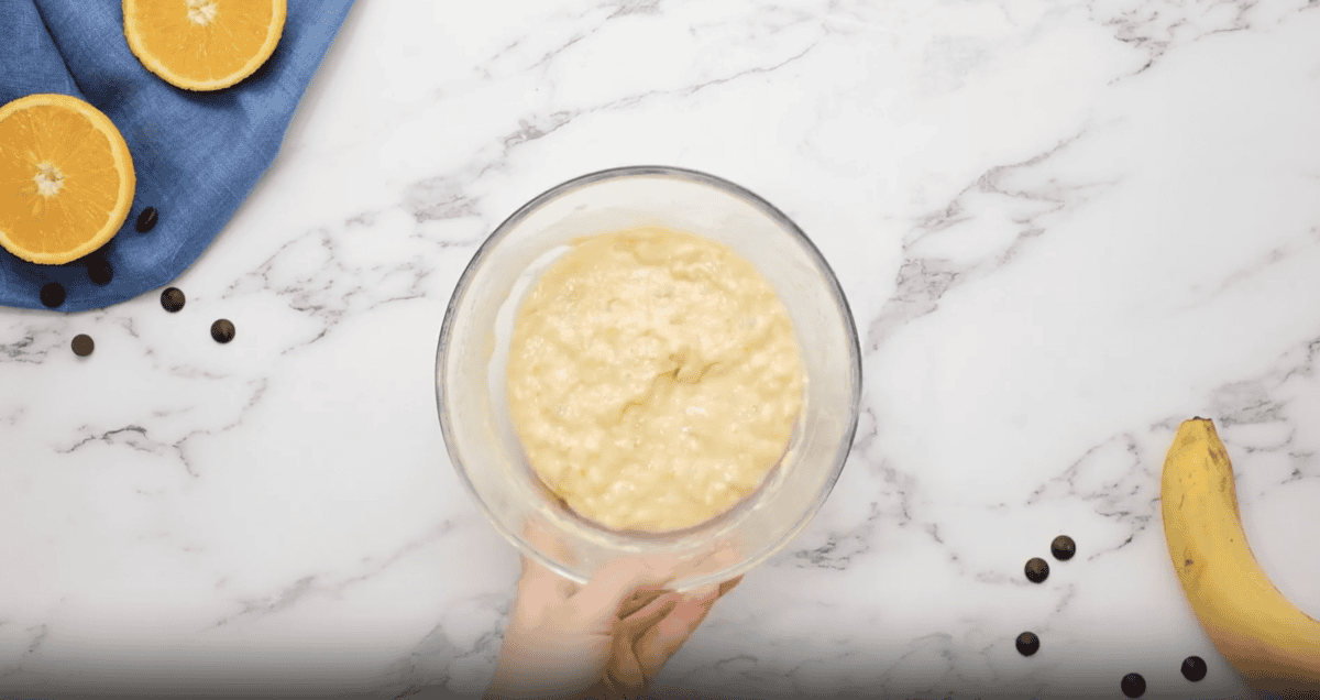 mashed bananas in a glass bowl.