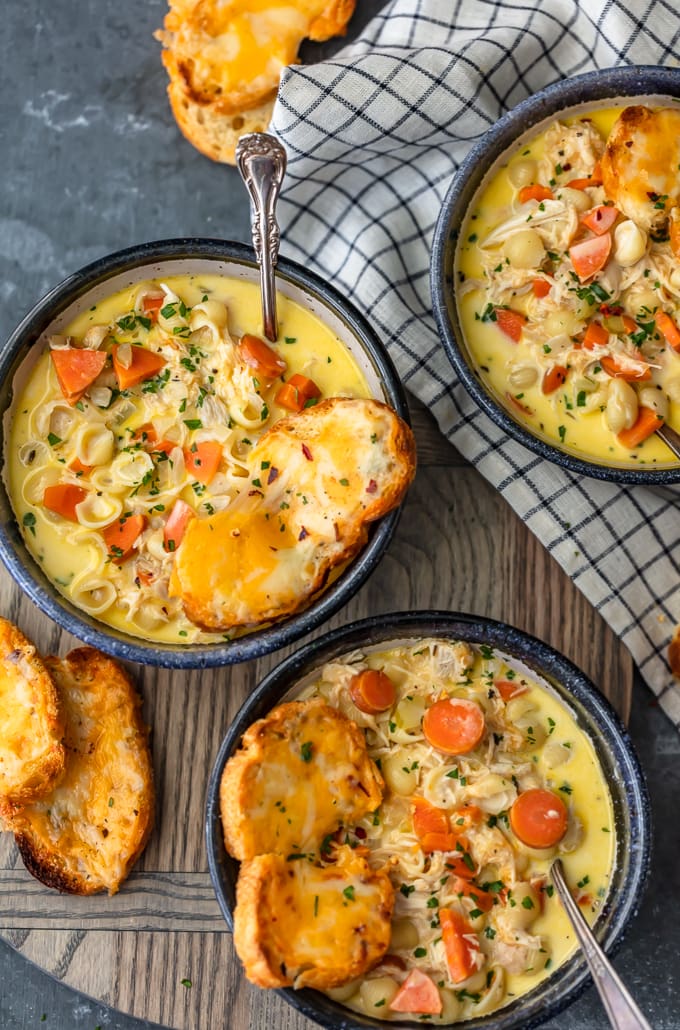 3 bowls of mac and cheese soup