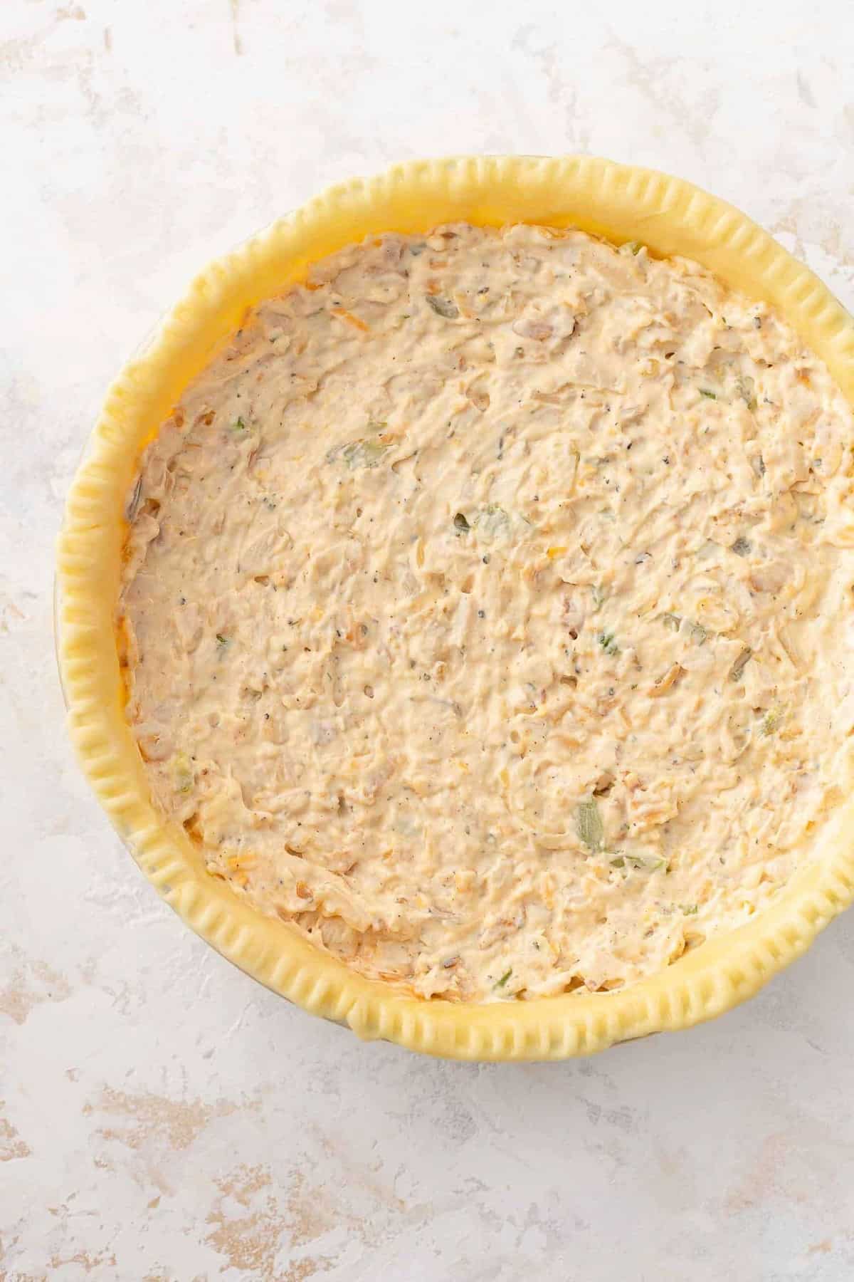 Chicken salad filling in a pie crust