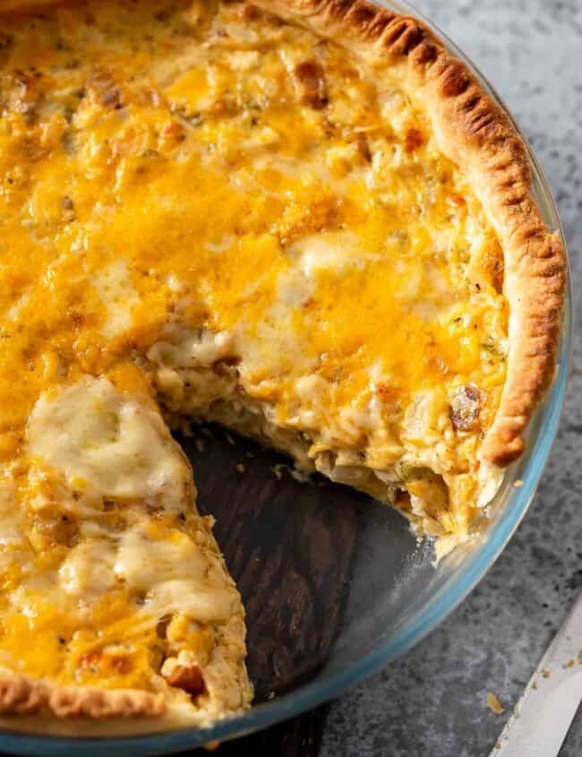 baked chicken salad pie in pie dish