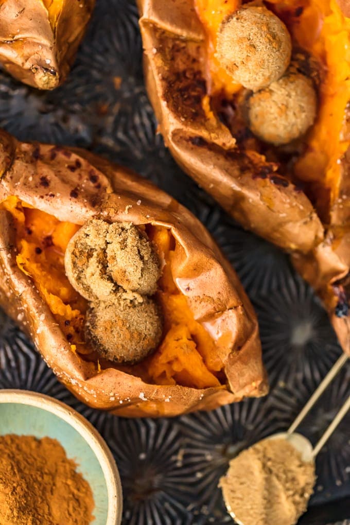 baked sweet potatoes stuffed with brown sugar