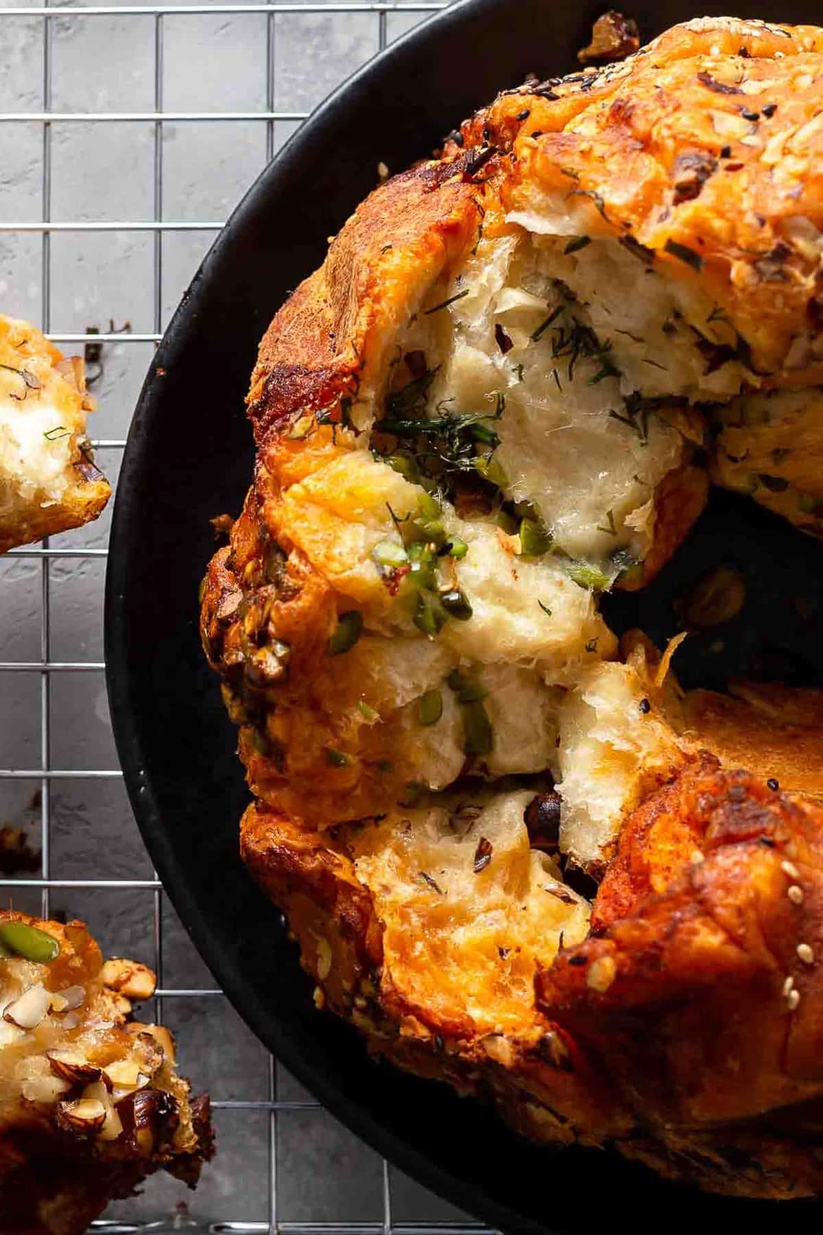 bread filled with chives, dill, sesame seeds and more