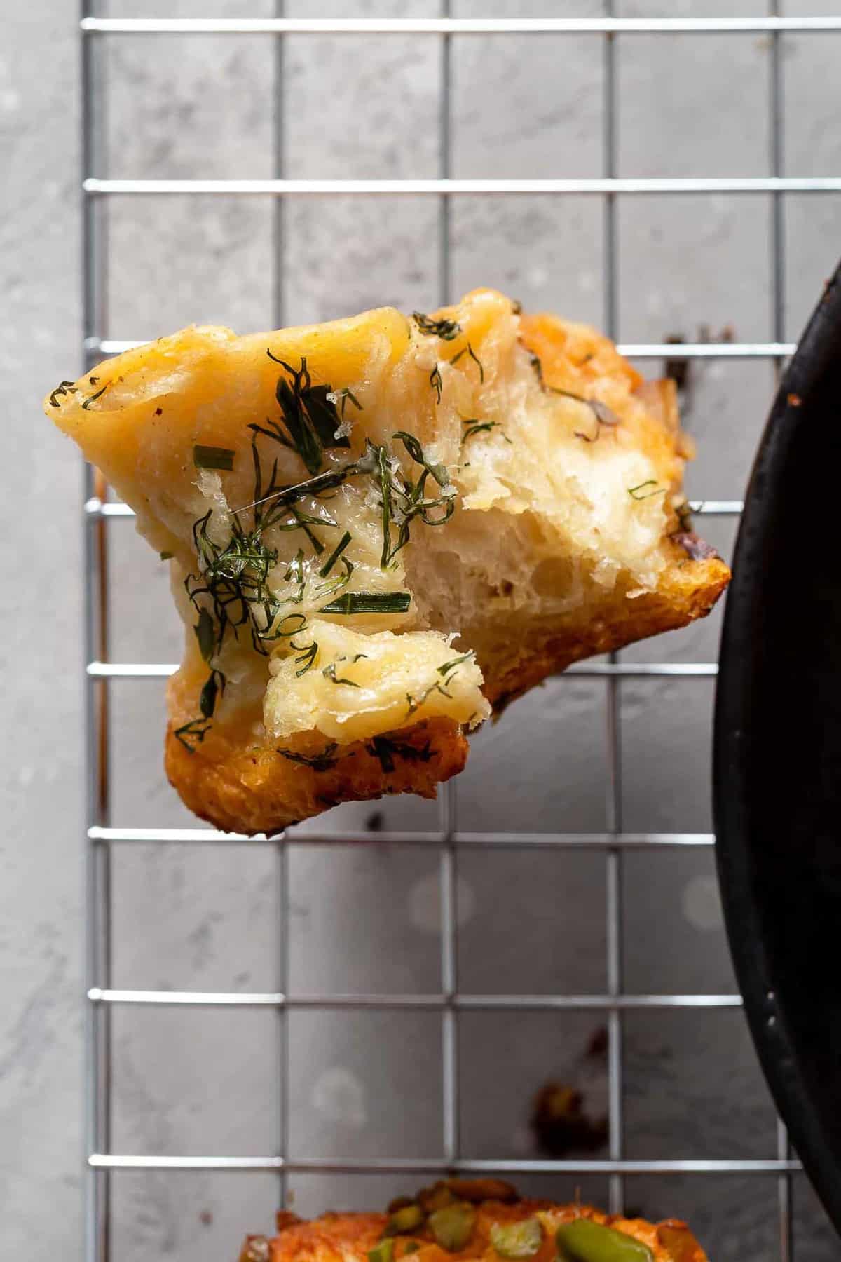 close up on a piece of pull apart bread