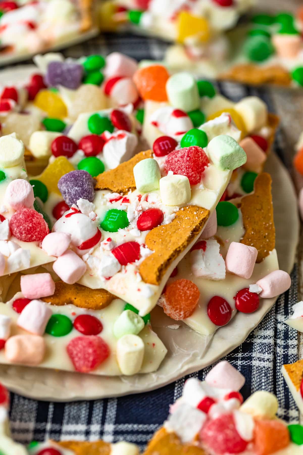 gingerbread house bark on a plate