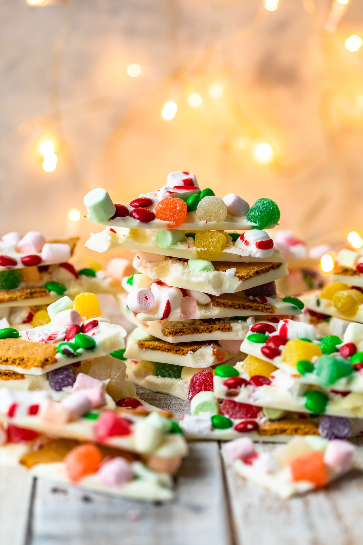 stacked gingerbread house white chocolate bark